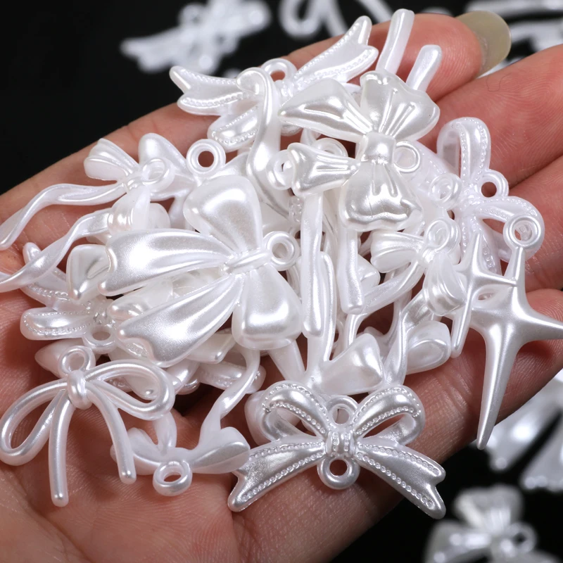 Colgantes de lazo de imitación de perla de colores, bonitos y dulces, para niñas, suministros de joyería DIY para pendientes, collares, llaveros y dijes, a granel
