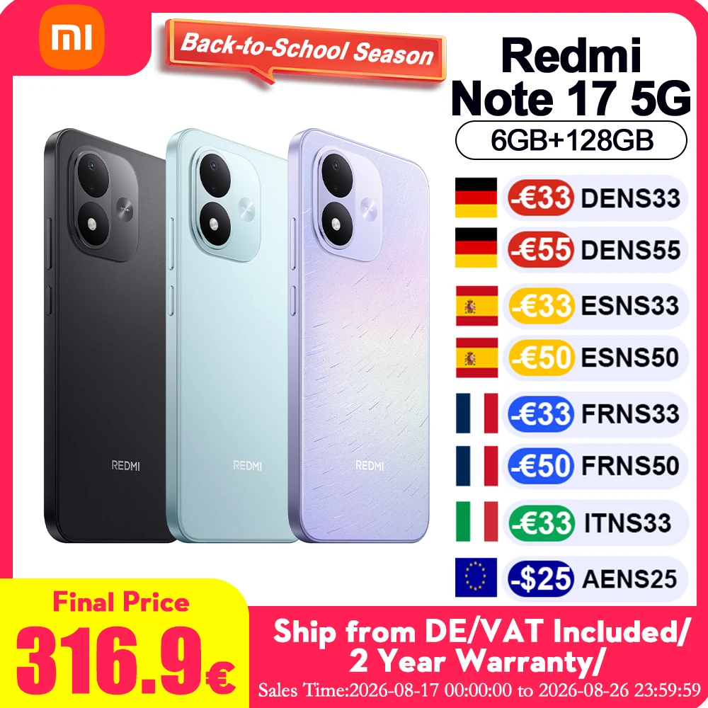 Versión Global REDMI Note 17 5G NFC Smartphone, Pantalla AMOLED FHD de 6.99» con Protección Ocular, Potente Snapdragon 4 Gen 4, Desbloqueo Facial por IA, Teléfonos Móviles