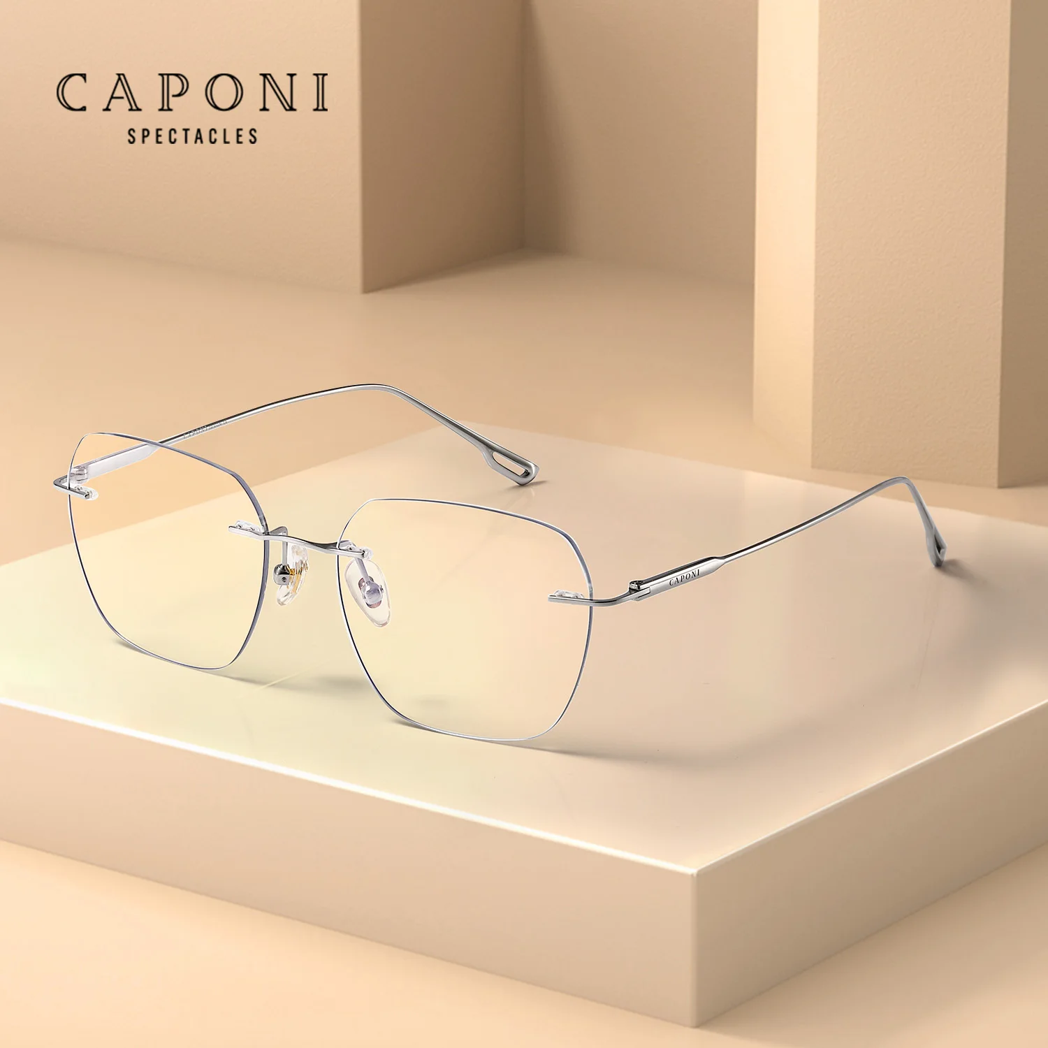 CAPONI Glasses For Men Ultra Light Titanium Designer Glasses Frames Anti Blue Light Photochromic Gray UV400 Frame Glasses J23074