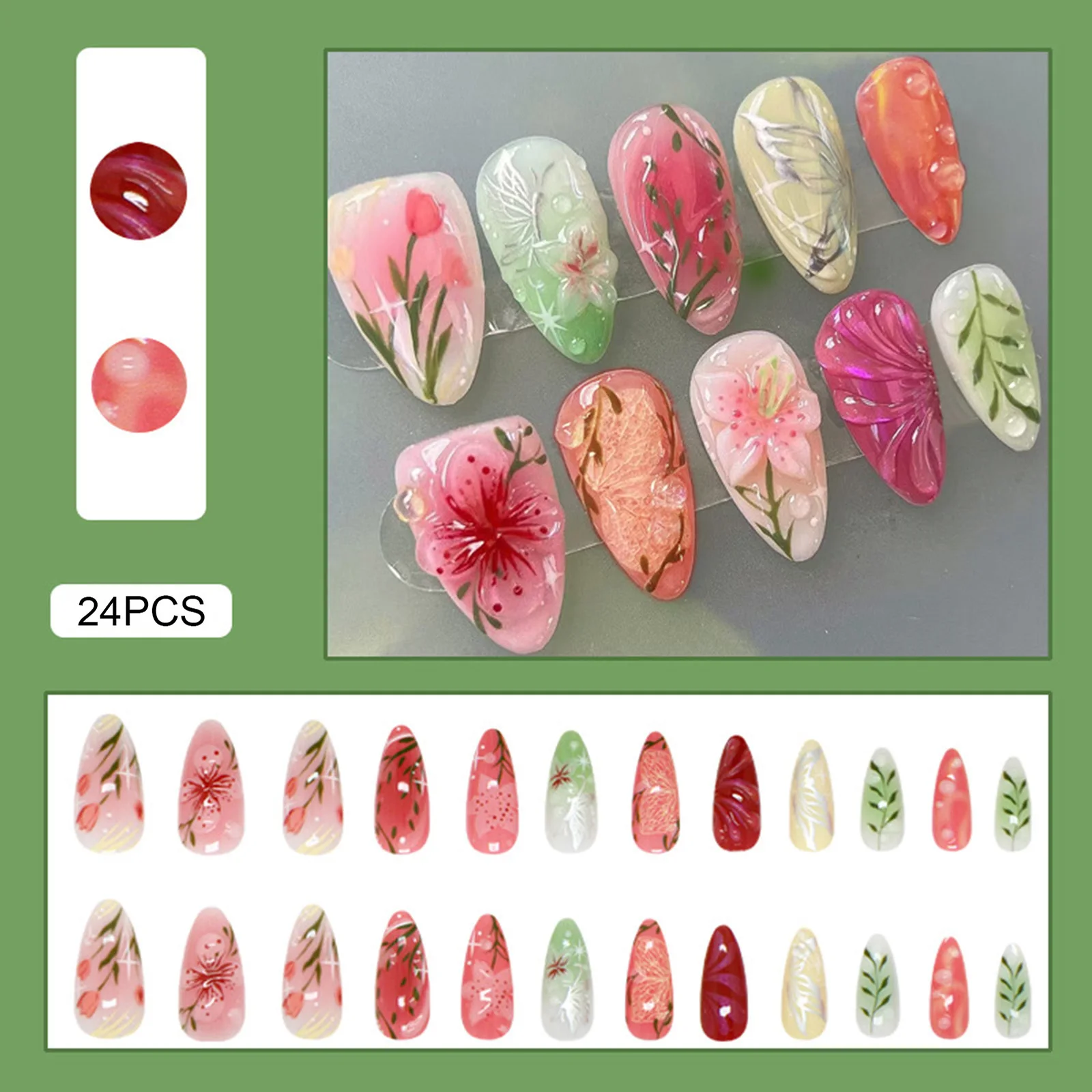 

24Pcs 3D Blush False Nails Acrylic Ice Flower Bubble Butterfly Star Press on False Nails Artificial Wearable Tips Fake Nail Art