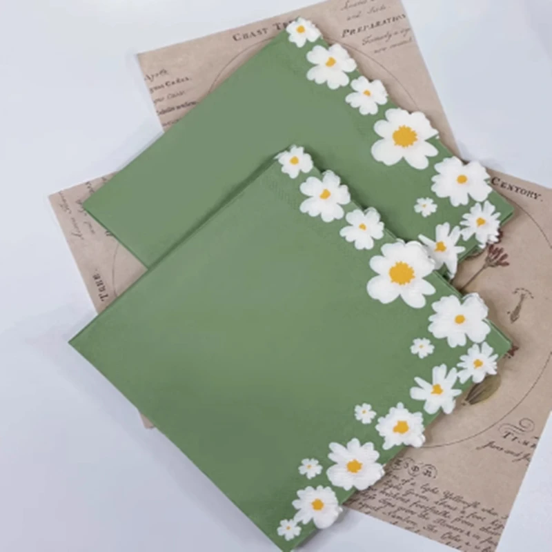 20Pcs/Bag White Daisy Flower Decoupage Paper Napkins Special Floral Paper Serviettes for Xmas Birthday Party Tableware Decor