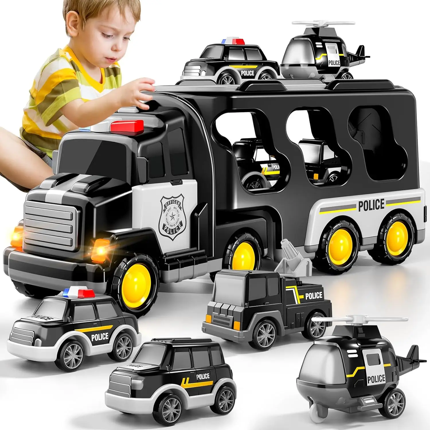 Police Truck Toys for Toddler Friction Power Emergency Vehicle,Police Car Toy for Toddlers Carrier Truck Toys