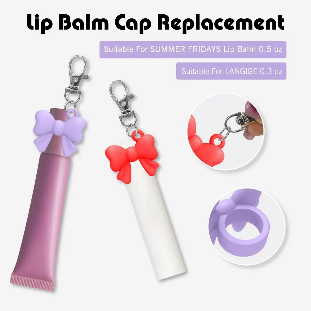 Creative Silicone Lip Balm Holder Bowknot with Keyring Lipgloss Sleeve Portable Flexible Lip Balm Cover for Summer Fridays view 3