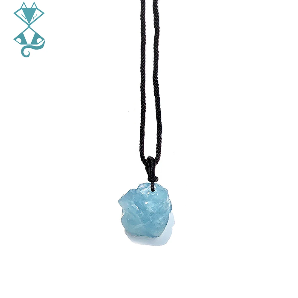 Natural Aquamarine Original Stone Pendant Mineral Jewelry Reiki Healing Stone Men Women Decoration Gifts Crystal Necklace