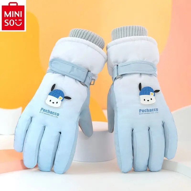 MINISO winter warm and plush thick waterproof touch screen cycling anti slip down cotton women's cartoon hello kitty gloves