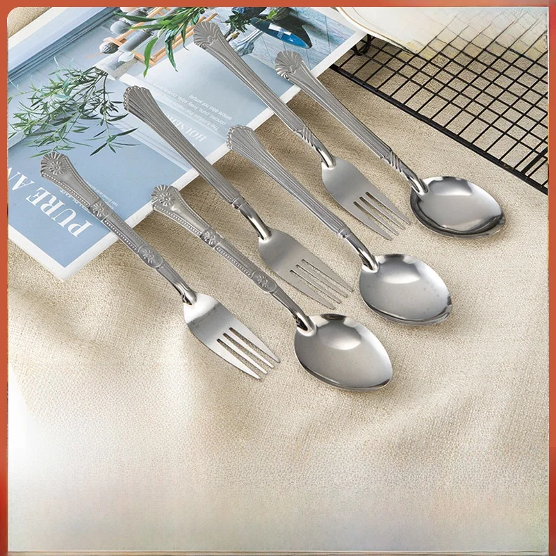 Stainless Steel Printed Dinnerware Set of Two Kitchen Multi-Function Eating Spoon Soup Spoon Fruit Fork Set Home Use