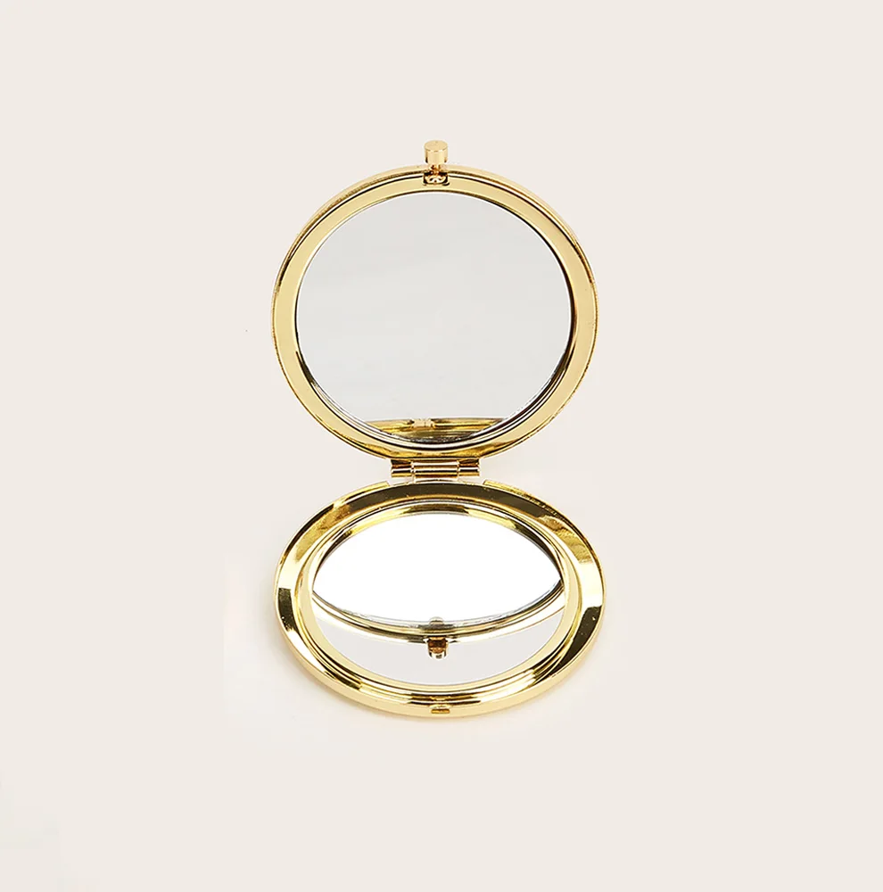 Round Double Side Metal Pocket Mirror Makeup Folding Mirror Hand Held Make Up Mini Mirror Cosmetic Gifts Purse For Travel