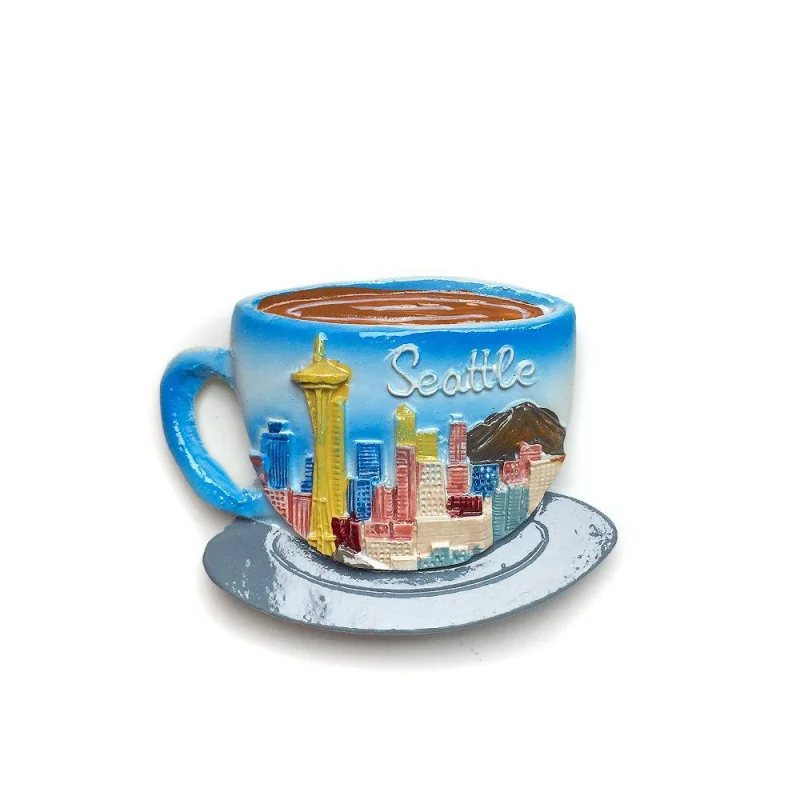 

USA Seattle Coffee Cup Space Needle 3D Resin Refrigerator Magnets - Aimants Frigo Ima de Geladeira Room Decoration Petit Cadeau