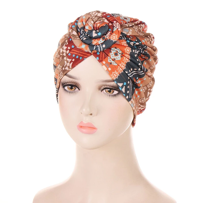 

Colorful African Print Coil Flower Spiral Turban Hat Stretch Bandana Head WrapFloral Bonnet Headscarf Headwear Hair Accessories