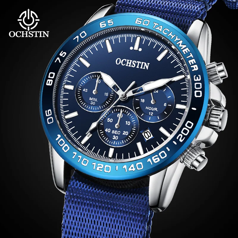 

Ochstin Men WristWatch Brand Luxury Nylon Strap Waterproof Sport Quartz Chronograph Military Watch Male Clock Relogio Masculino