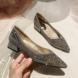 Sliver Rhinestone Ladies Shoes Sexy Red Sole Women's Autumn Full Drill Flat Shoes Large Size 43. Kobiece baletki 2024