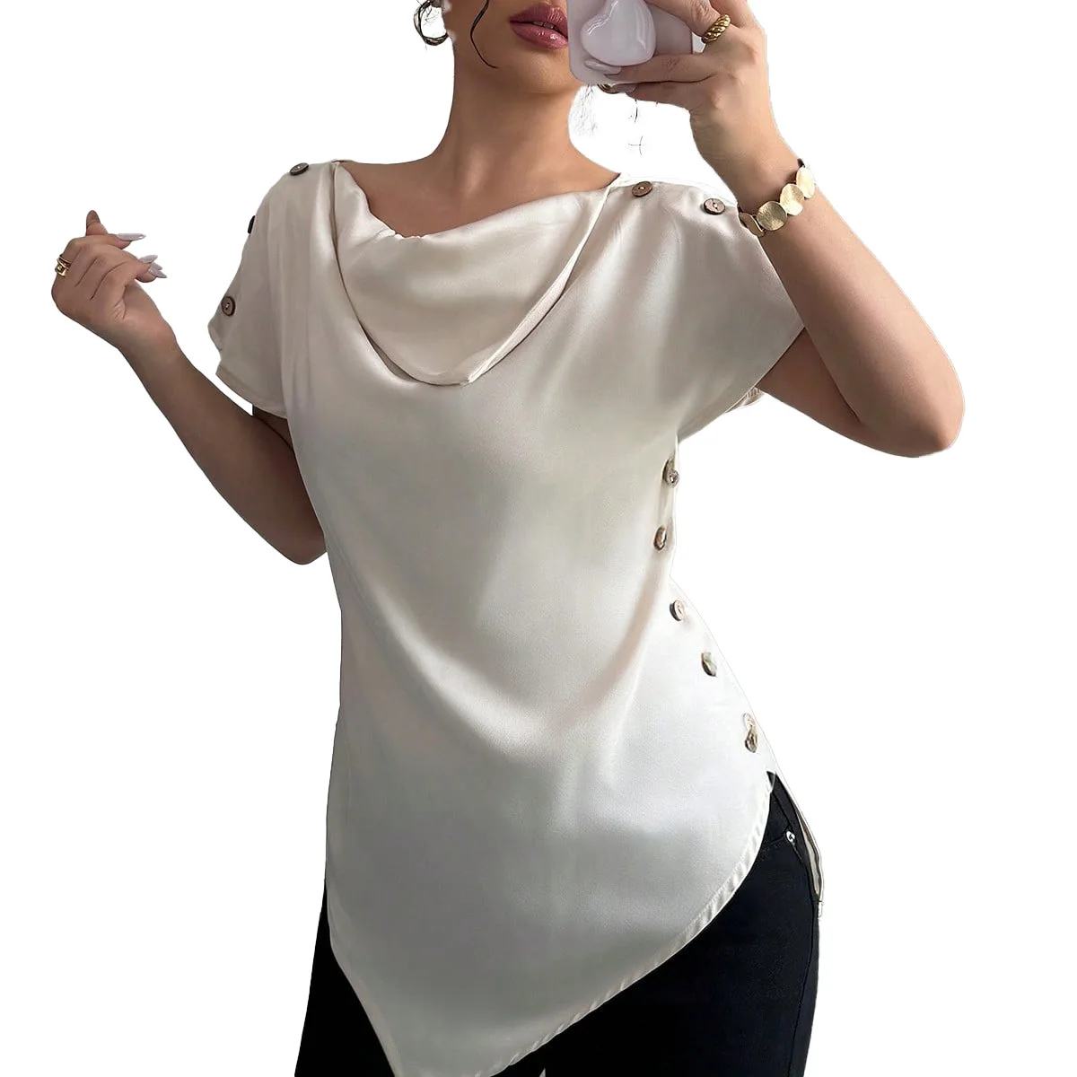 European and American New Fashionable Women's Shirt Wide Neck Off Shoulder Sexy and Comfortable Casual Solid Color Top