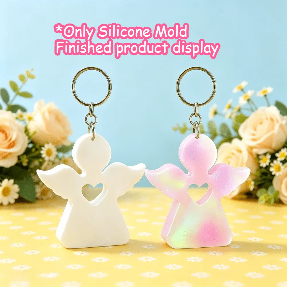Molde de silicona hueco de ángel pequeño, diseño de corazón 3D, molde DIY para hacer velas de yeso, decoración para el hogar y bodas, regalo artesanal