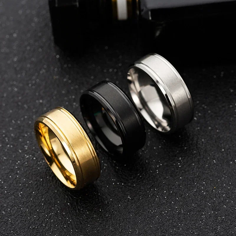 2021 Hot Stainless Steel 8mm Simple Ring Fashion Gold Ring Men's Women's Exclusive Couple Wedding Ring Women Jewelry Gift