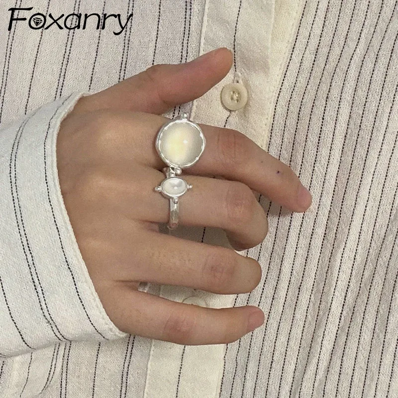 Foxanry الأسود كريستال خواتم الخطبة للنساء الأزواج خمر الشرير أنيقة الهندسة اليدوية حفل زفاف مجوهرات هدايا #1