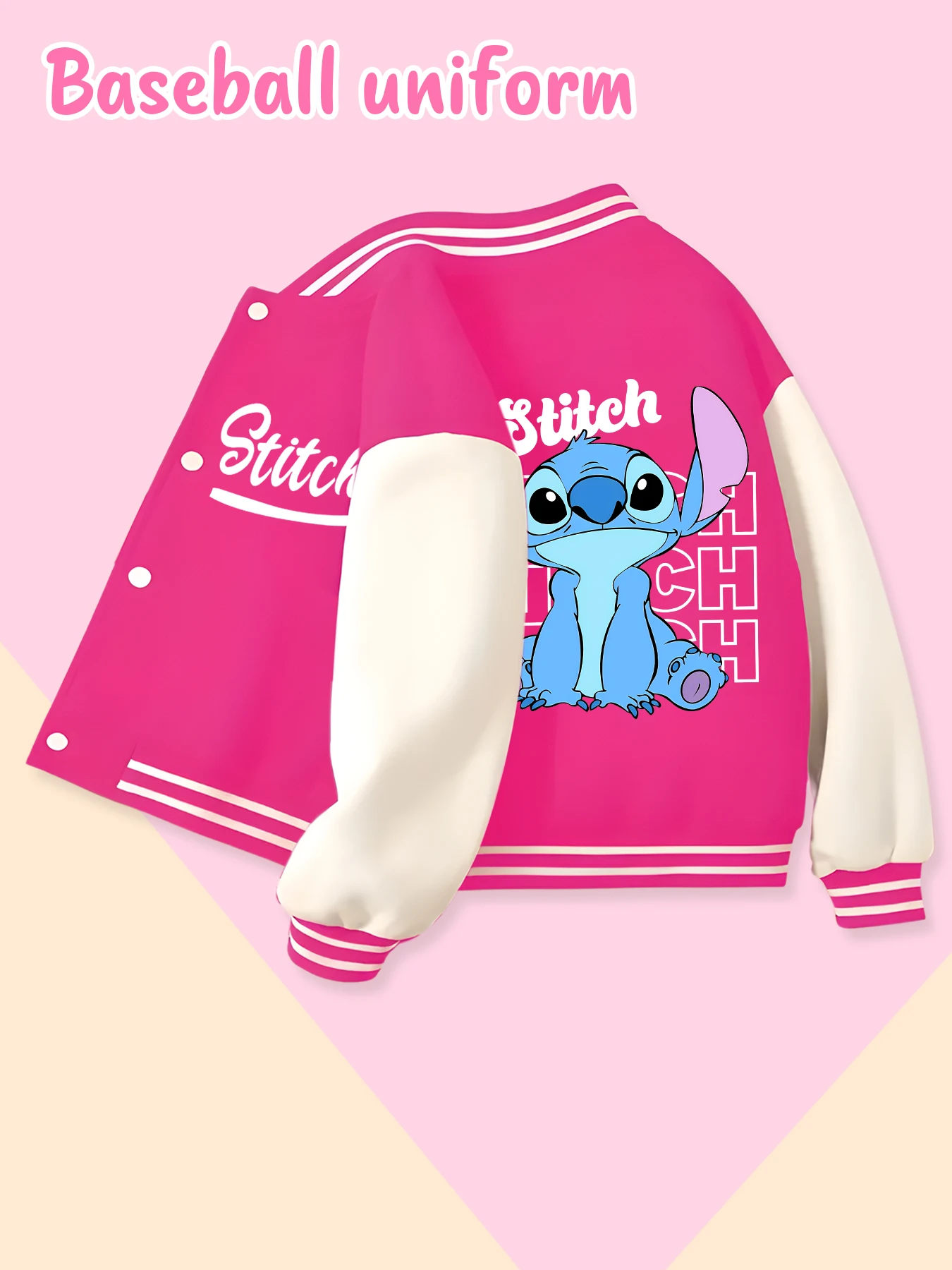 Disney fashion trend baseball jacket, suitable for daily sports and casual wear, printed with cute Stitch pattern, nice gift.