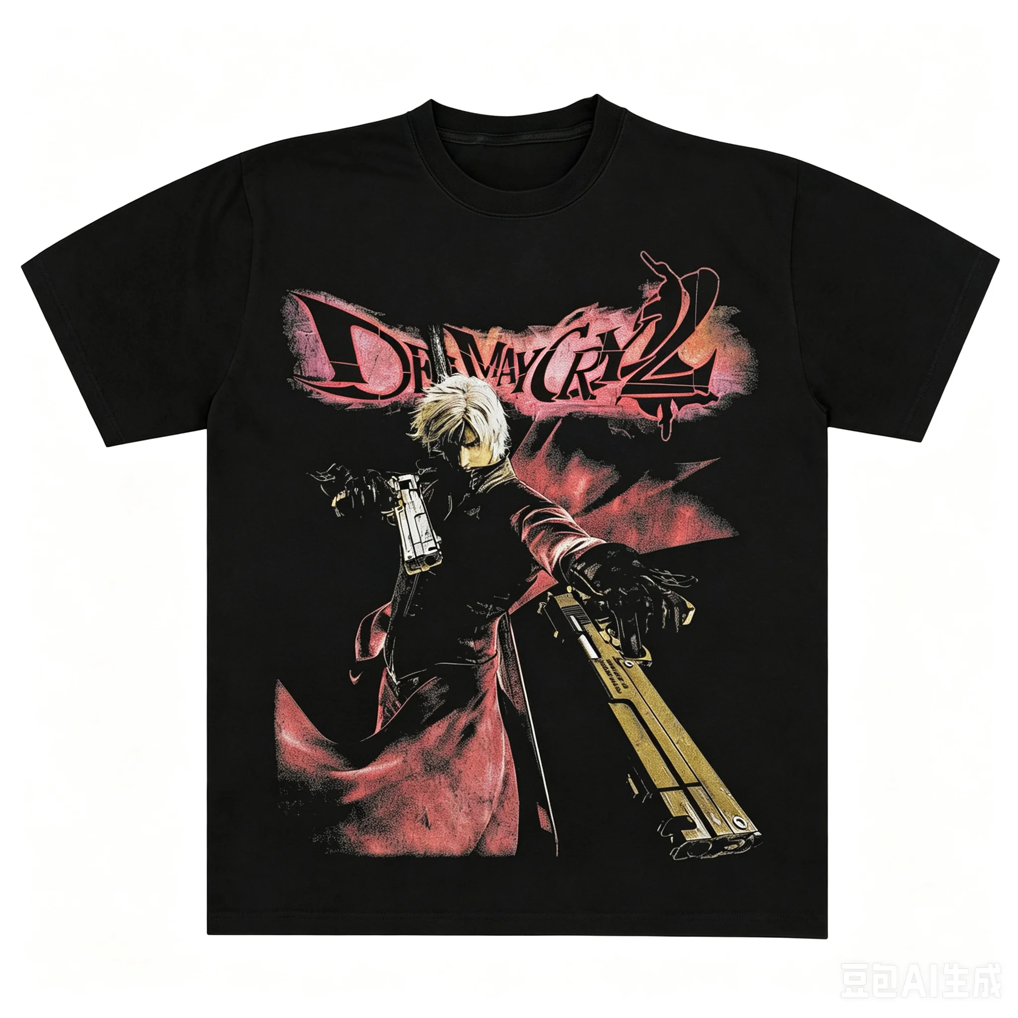 Devil May Cry 2 Vintage Game Print T-Shirt Dante Grafik-Tee Unisex Herren Damen Lässiges Rundhals-Baumwoll-Gaming-Kurzarmshirt – Detail 2