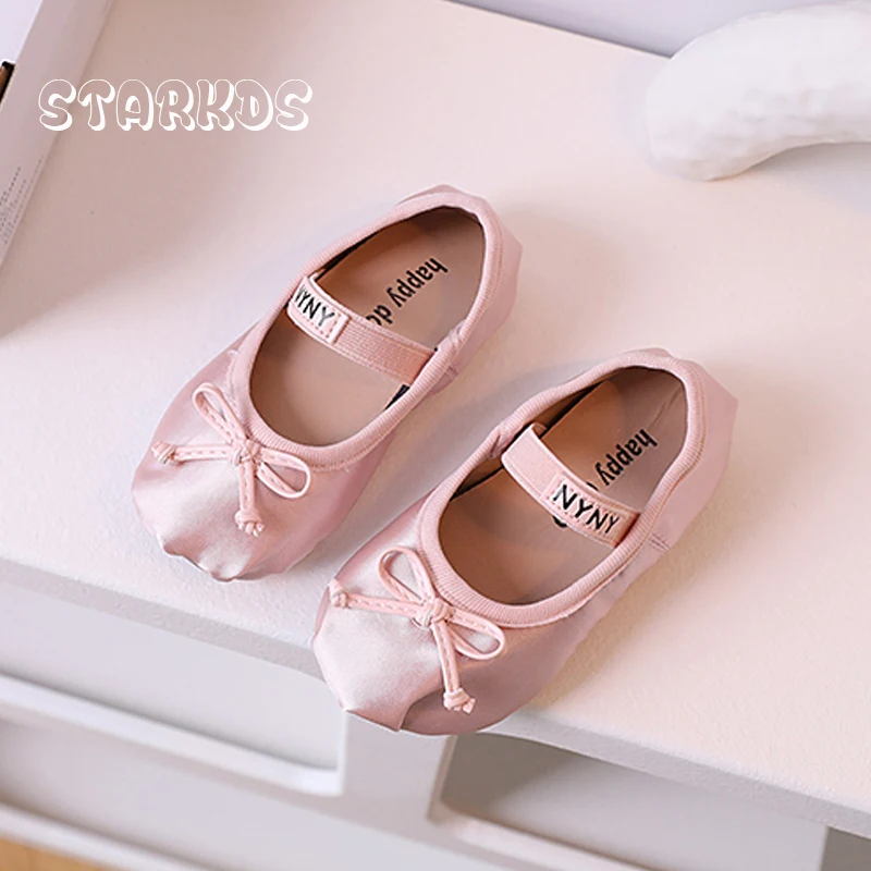 Luxury Satin Silk Ballet Shoes Baby Girls Round Toe Bowtie Elastic Band Ballerina Flats Toddler Kids Brand Design Soft  Loafers