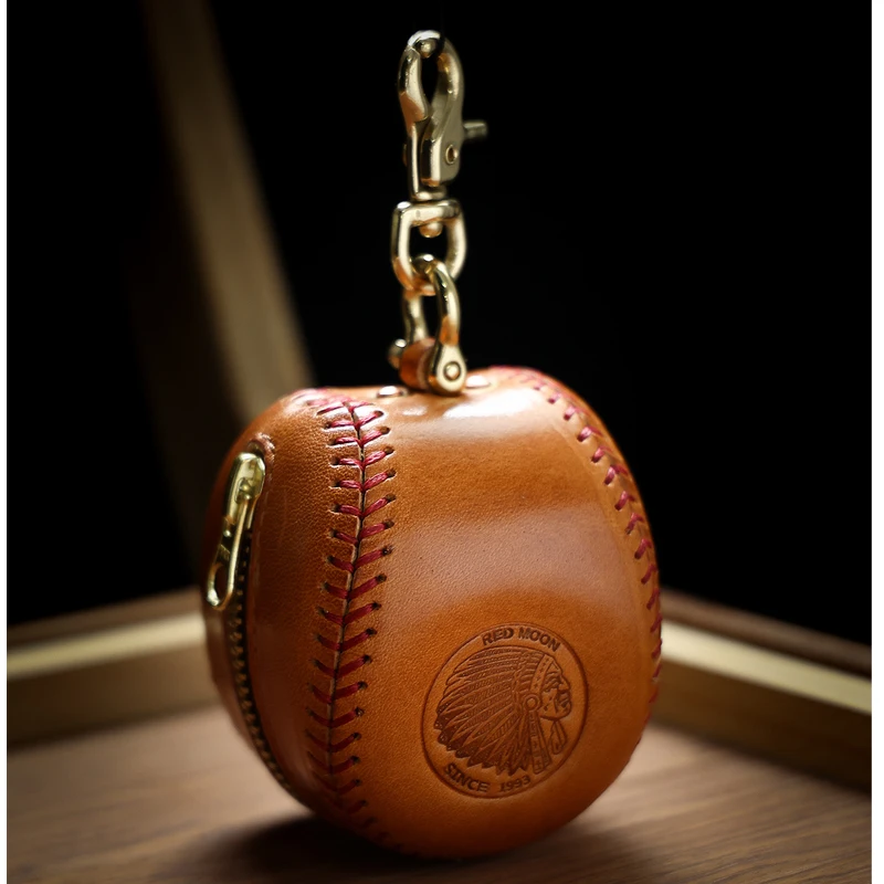 Handmade Leather Baseball Key Holder Bag Earphone Case Coin Purse