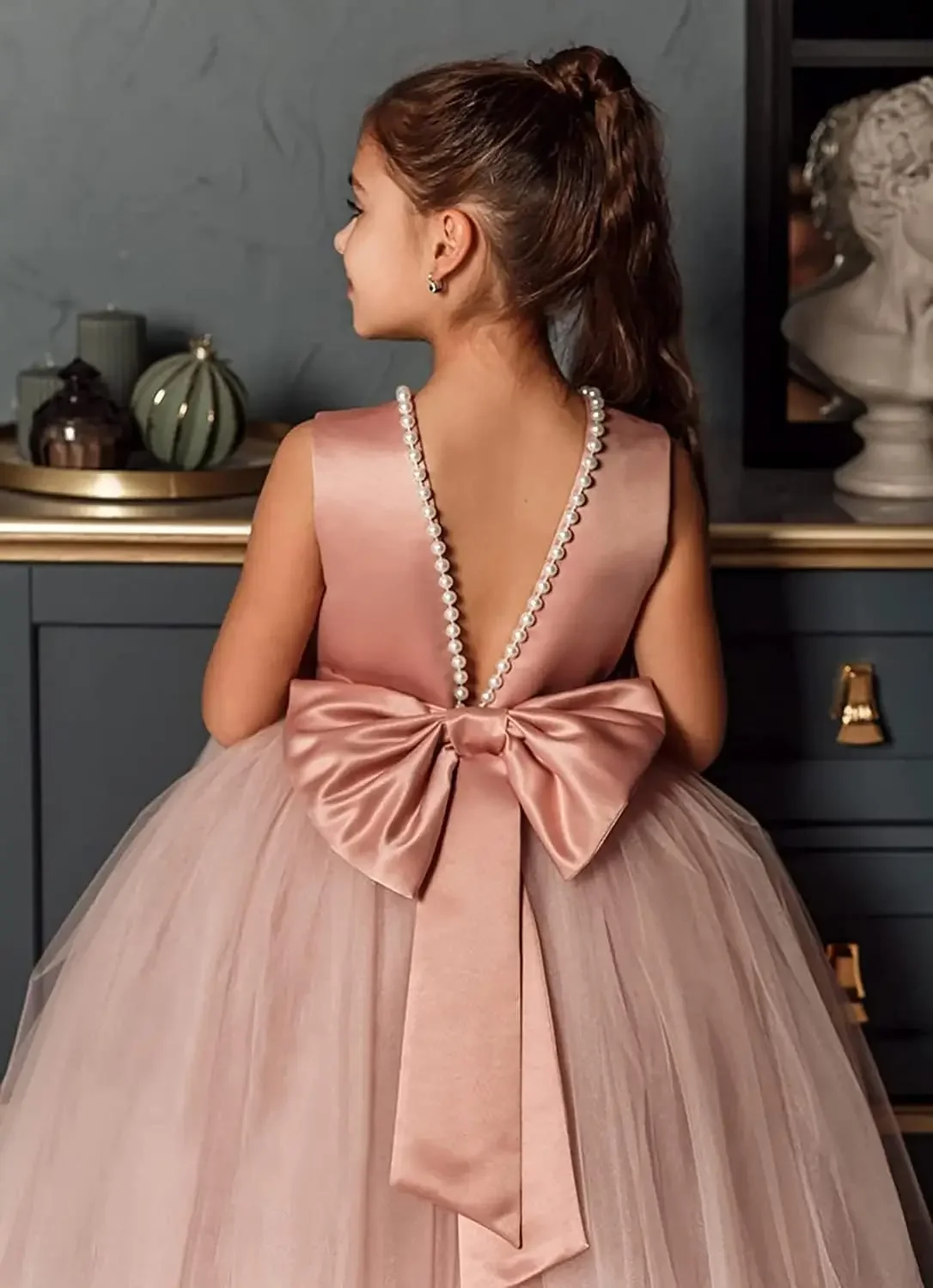 Tulle Pageant Dress Baby Girl Dress Flower Girls Dresses for Wedding Party Princess Pageant Dress Pearls First Communion Gowns