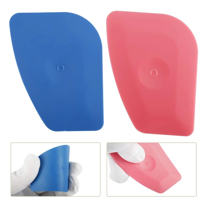 2Pcs Vinyl Label Scraping Tool Soft Blue Squeegee Pink Hard Corner Trimming Scraper Car Stickers Remover Window Tint Tool