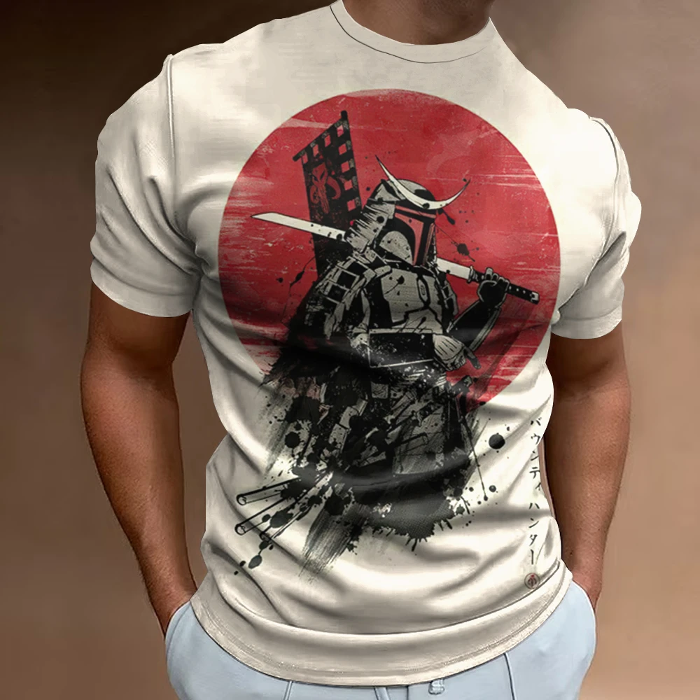 Retro Men's T-Shirt 3d Japanese Samurai Print Oversized Tees For Men Fashion Trend Sports T Shirts Short Sleeve T-Shirt Men Tops