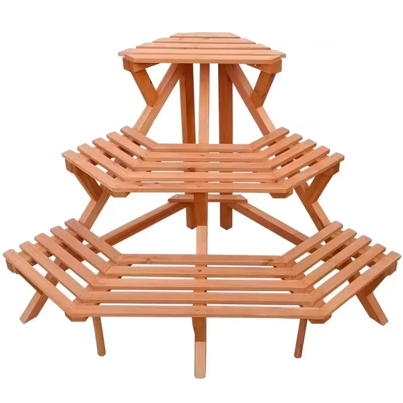 The Third Floor of the Outdoor Garden Can Be Customized Original Wood Color Flower Pot Rack