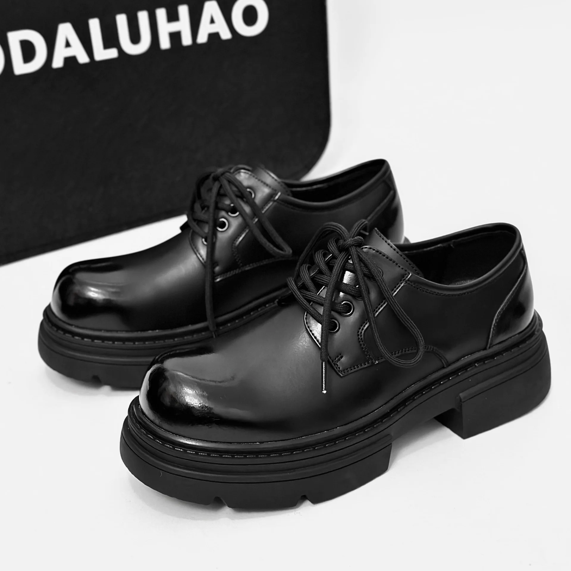 

men casual business wedding formal dress shoes lace-up derby shoe black stylish genuine leather platform sneakers youth footwear