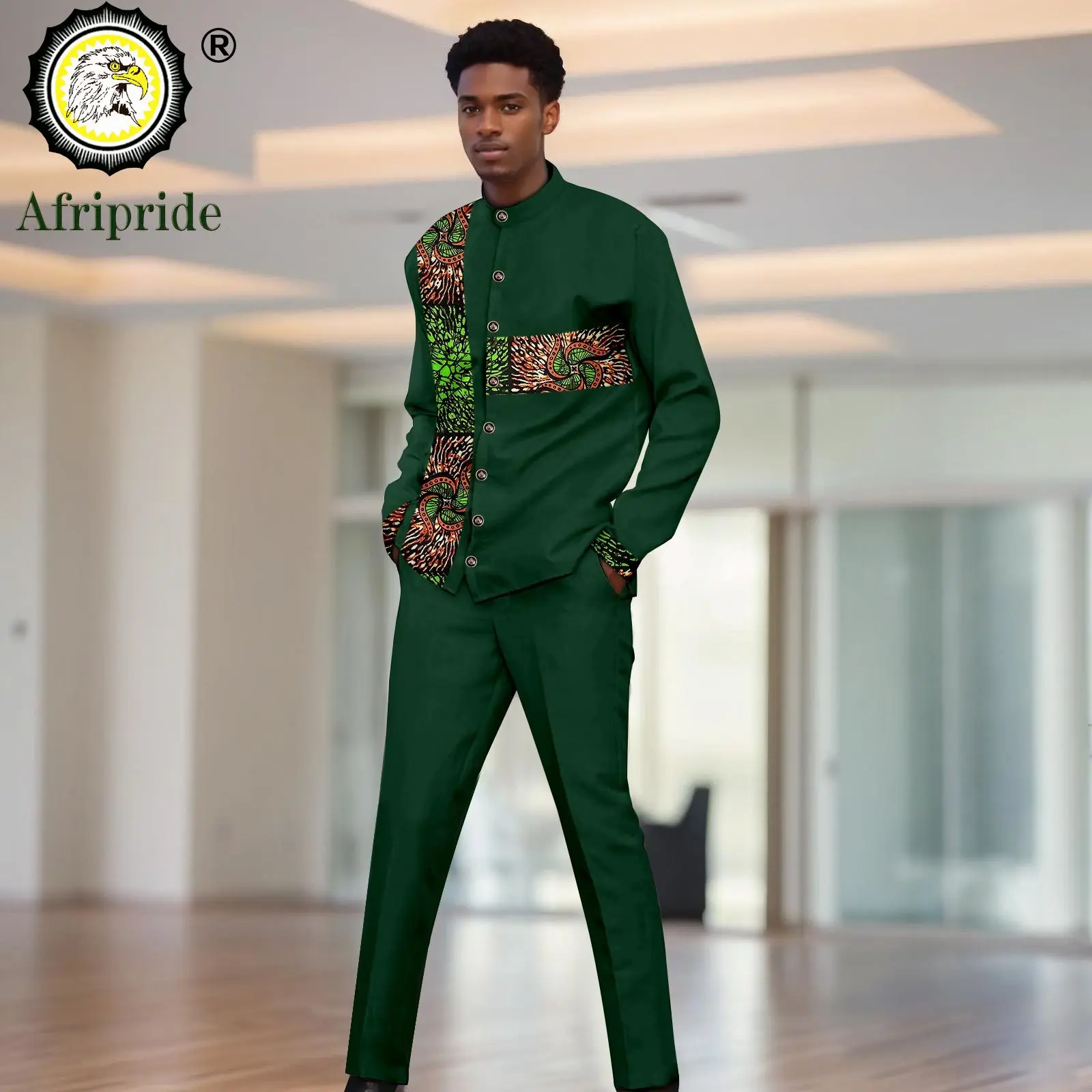 Men`s Suits Slim Fit Single Breasted Embroidery Lined Print Blazer and Pants Set Dashiki Outfits African Clothes 2516046