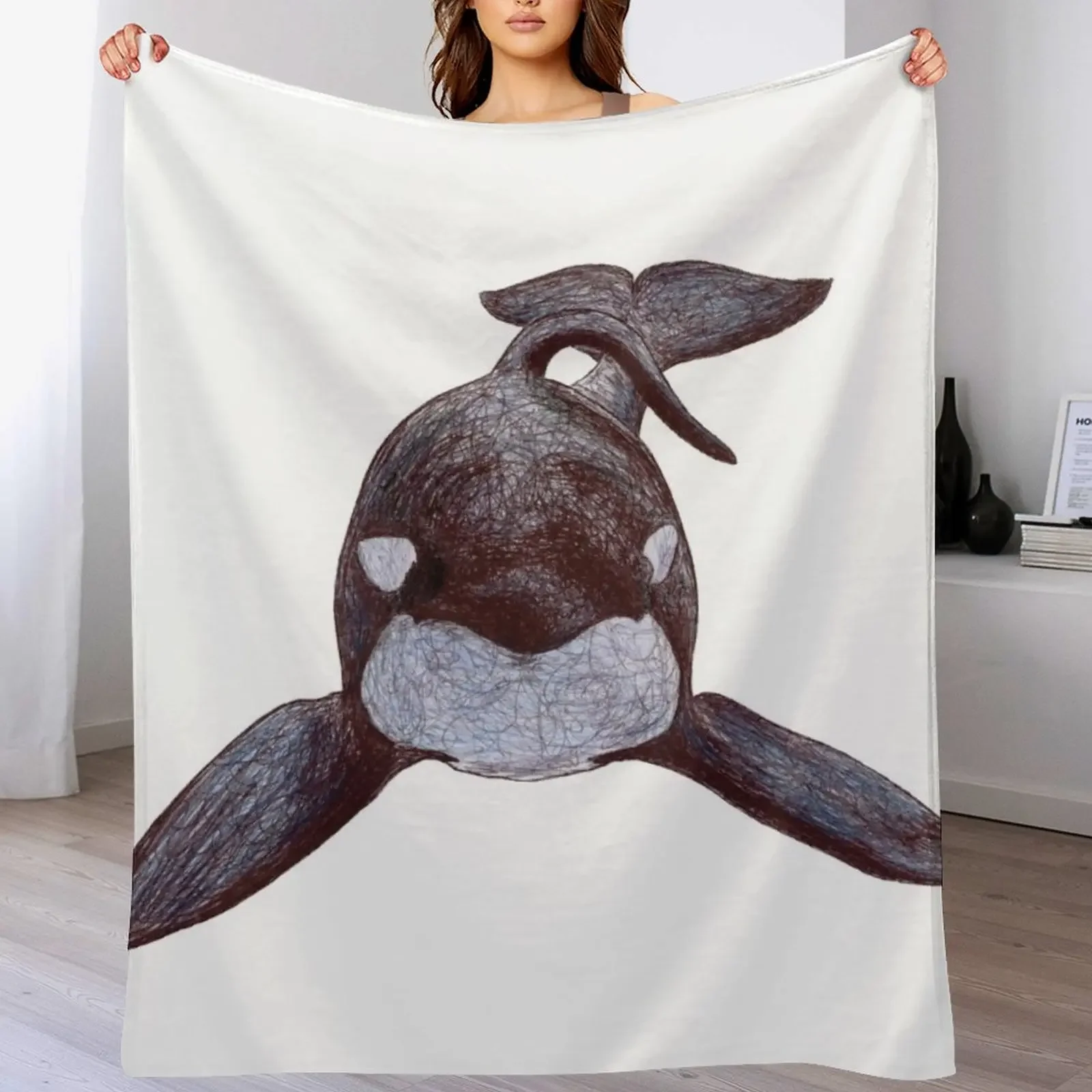 

Bingo the Killer Whale Scribble Throw Blanket Breathable Lightweight Blanket for Adults Kids