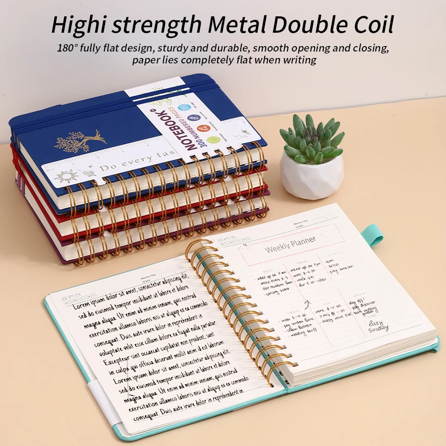 A5 Hardcover Spiral Bound Notebook Journal 300 College Ruled Numbered Lined Pages for Women Men School