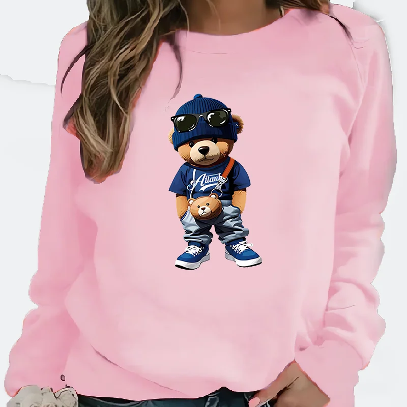 Unissex outono inverno em torno do pescoço hoodie moda única urso impressão quente topo aconchegante todas as estações pulôver moletom