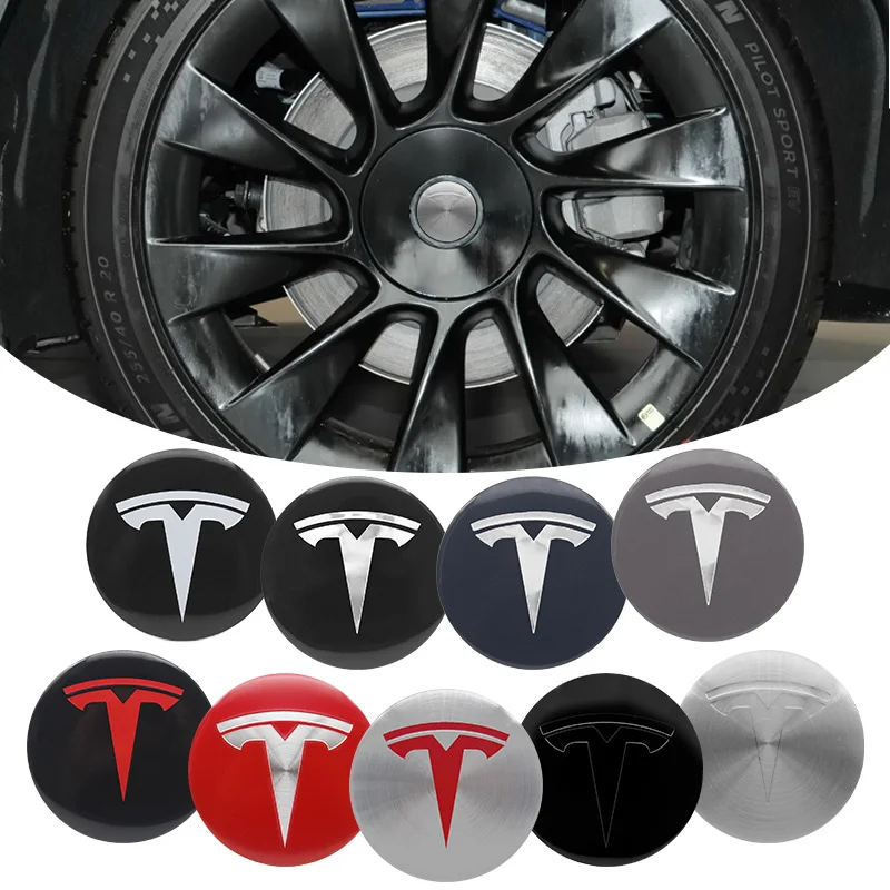 4Pcs 56mm Car Wheel Center Hub Caps Badge Sticker Emblem Decals Accessories For Tesla Model 3 Model Y S Auto Styling Decorates