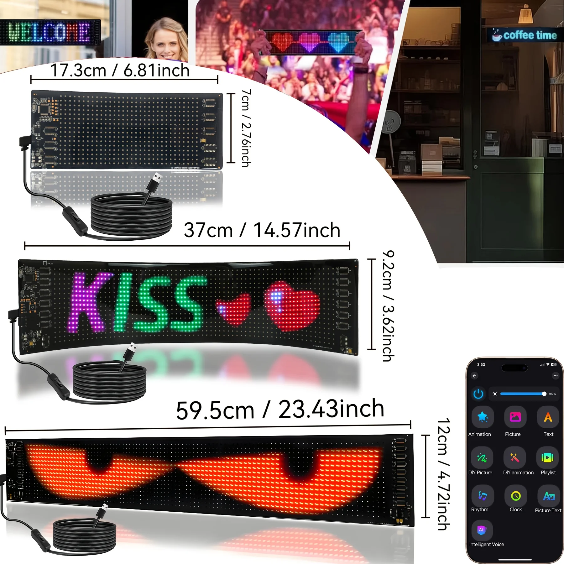 

2PC Flexible Devil Eyes Light for Car Truck Windshield LED Pixel Screen APP Controlled Display Colorful Animation Scrolling Text