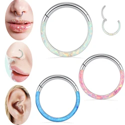 1PC Opal Hinged Nose Ring Hoop Septum Conch Daith Helix Ring Rook Tragus Cartilage Lip Ring for Women Piercing Jewelry Earrings