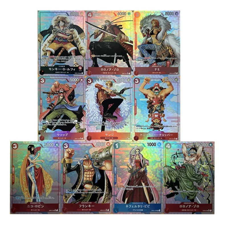 

10 шт. DIY коллекционные карточки One Piece OP01 в японском стиле: Луффи, Ророноа Зоро, Нами. Складные флеш-карты для аниме-игр. Подарки.