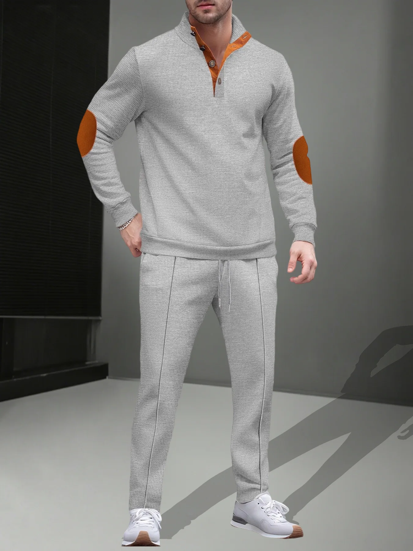 الأوروبي الخريف/الشتاء الرجال الهراء متقلب هوديي مجموعة الوقوف طوق اللون حجب الرياضة و بناطيل كاجوال قطعتين مجموعة