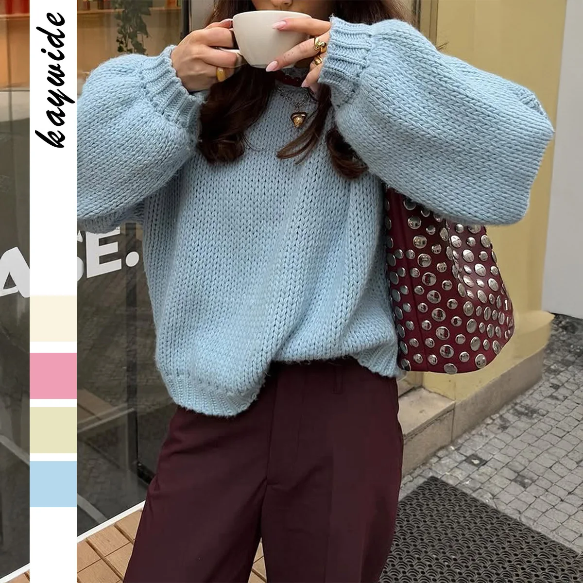 2025 suéter para mujer, Tops, suéteres para mujer, ropa básica informal Simple con cuello redondo, suéter con forro interior de manga larga