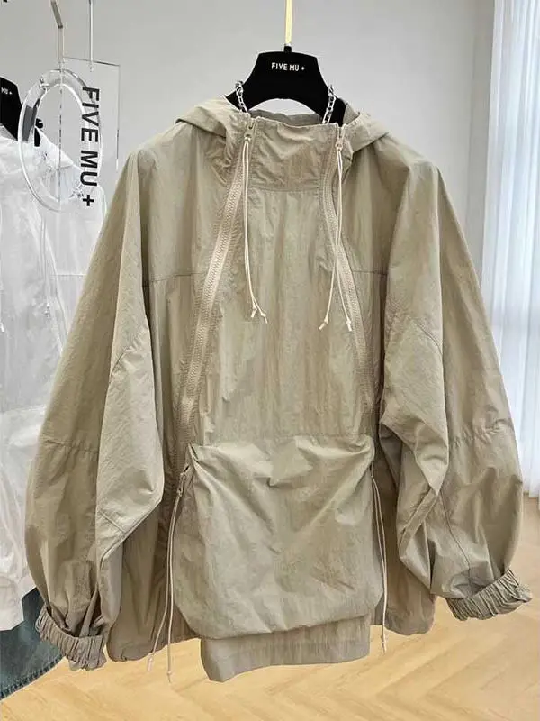 

Большой размер 300, европейская одежда с двойной молнией и защитой от солнца, мужская дизайнерская свободная куртка с капюшоном, летняя тонкая модель