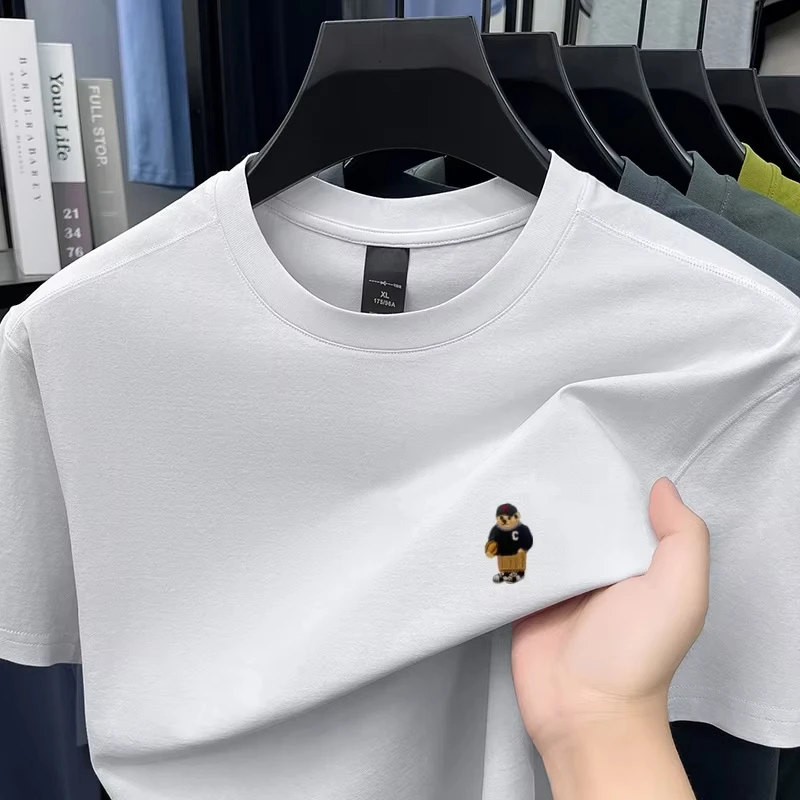 2026 Herren-T-Shirt mit Rundhalsausschnitt und kurzen Ärmeln, niedliche Basketballspieler-Mini-Stickerei, weiches, atmungsaktives, lässiges Sommer-Basic-Top – Detail 18