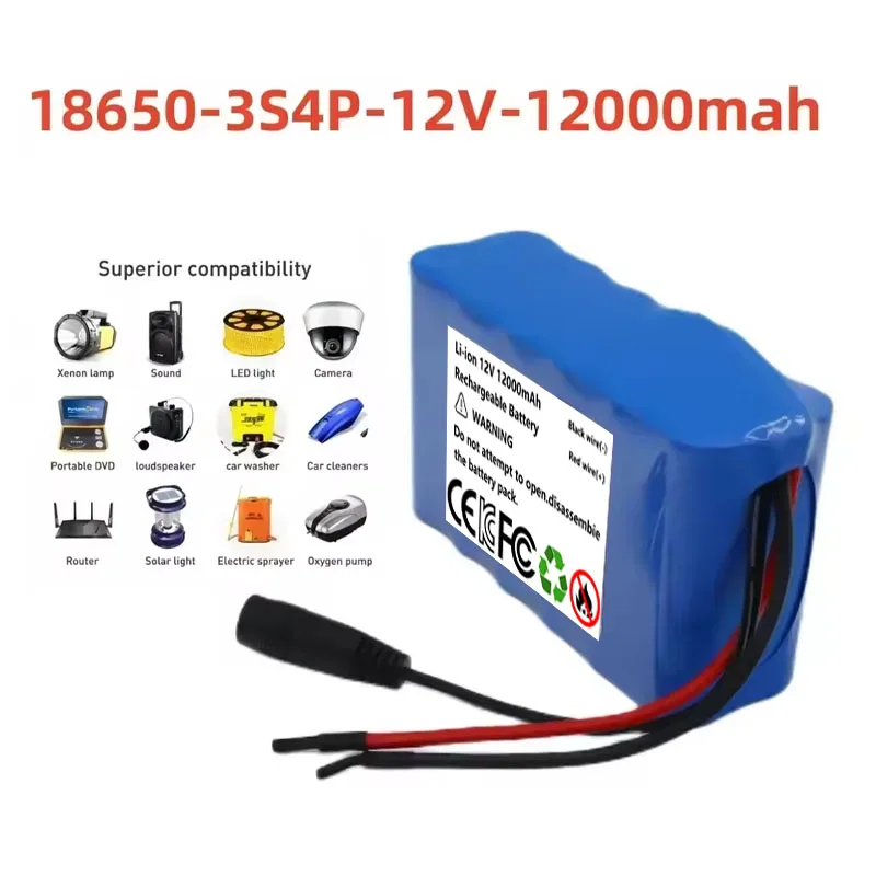 

Литий-ионный аккумулятор aste de très grande capacité avec BMS и chargeur, 12В, 12Ач, 3s4p, 18650, 12000мАч, DC 12,6 В