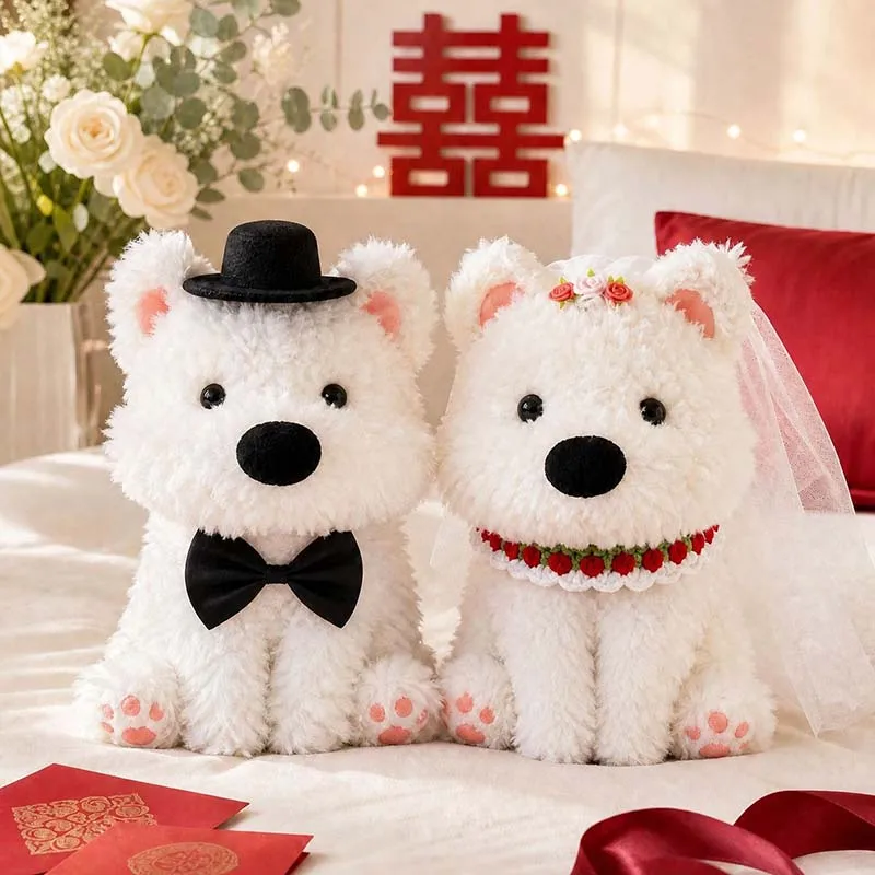 Wedding West Highland White Terrier Plush Doll Couple Stuffed Animals Romantic Marriage Gift Soft Toy Wedding Valentine Present