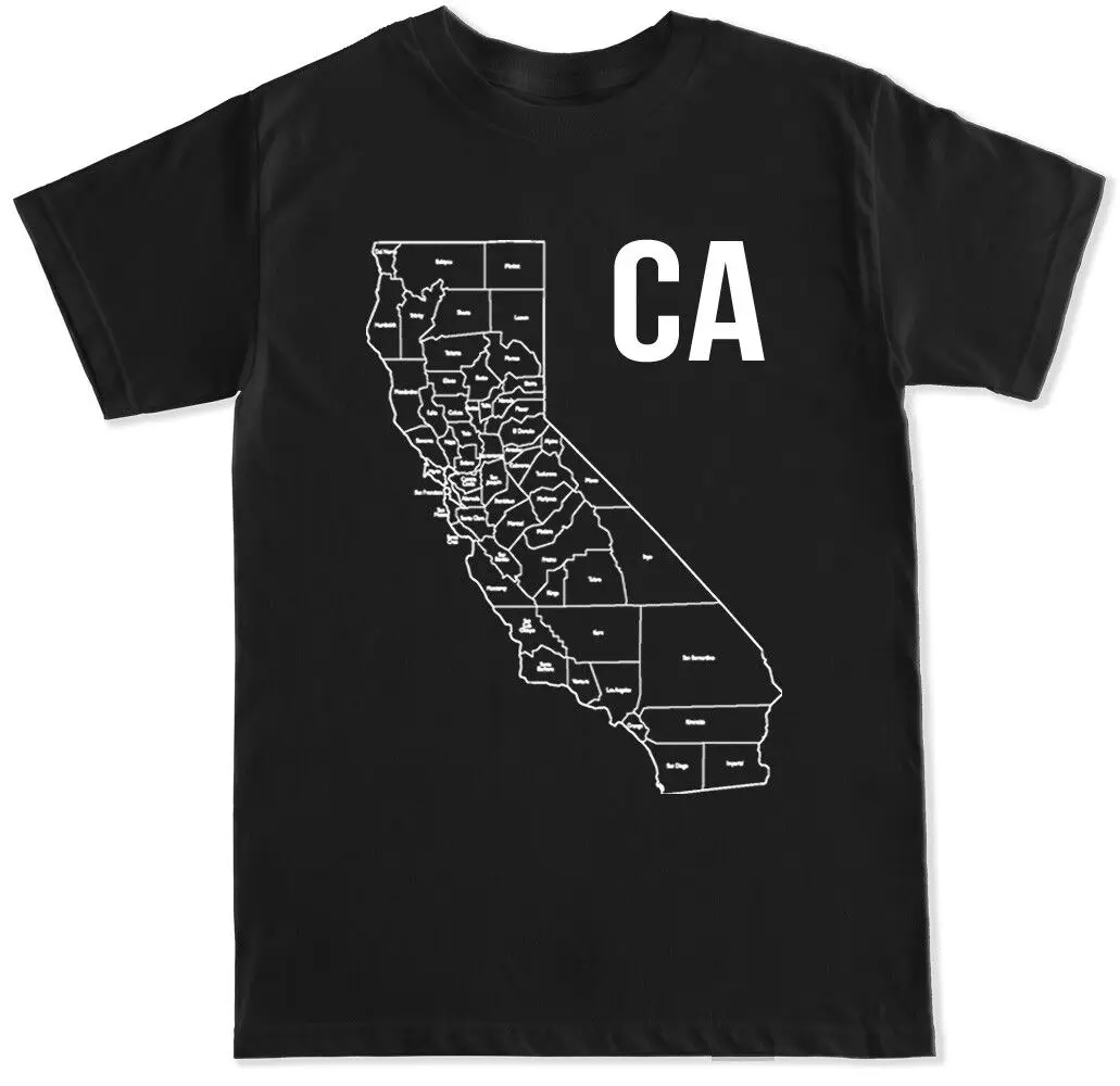 CA CALIFÓRNIA MAP GOLDEN STATE PRIDE GEOGRAPHY CALI LA SF SD COUNTY CAMISA DOS HOMENS