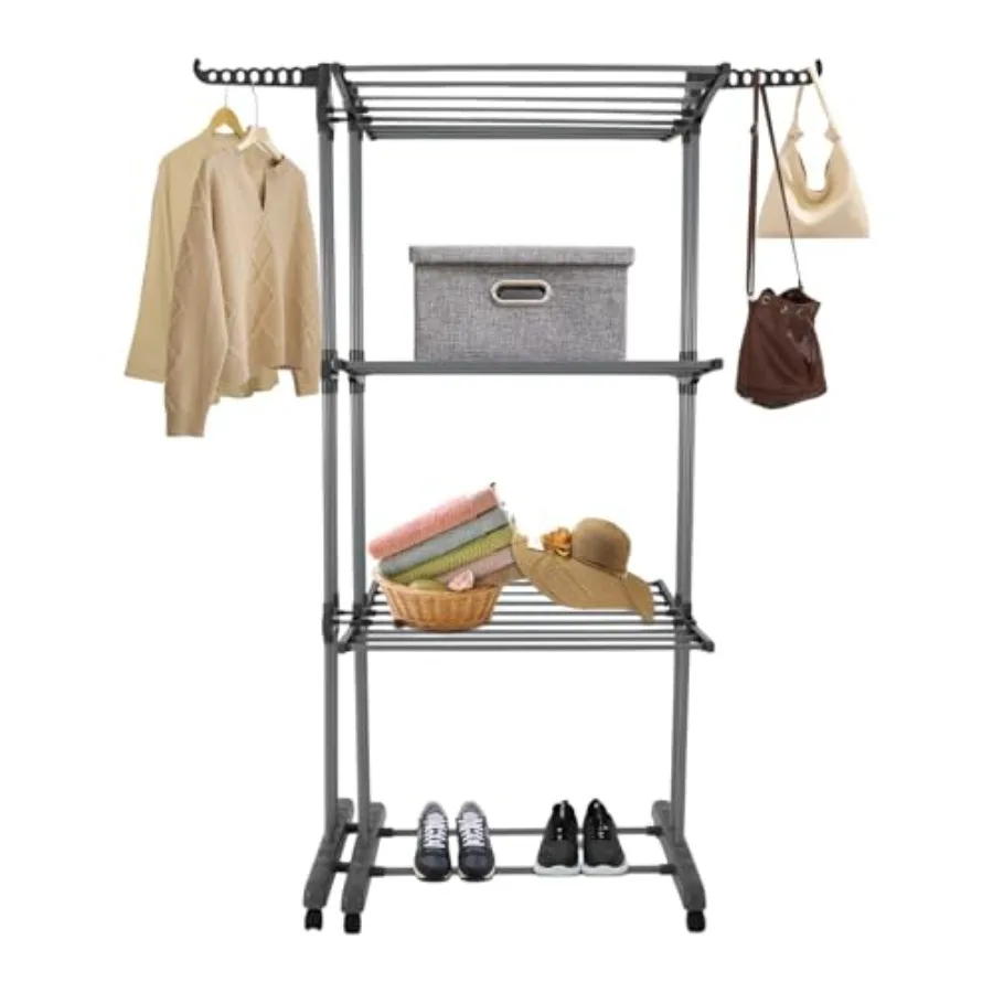 

Трехуровневая складная сушилка для белья серого цвета, раздвижная, с 2 крыльями, для использования в помещении и на улице