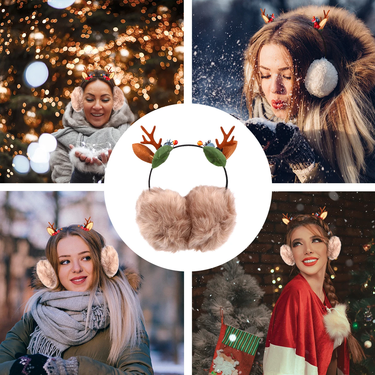 

1pc Cartoon Earmuffs For Women Ear Muffs For Girls Girls Warm Ear Covers Cute Elk Reindeer Antler Headband Hat