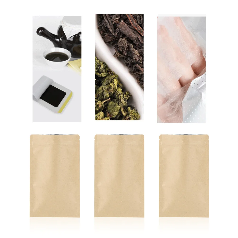 

50Pcs Moisture-Proof Kraft Paper Bag Aluminum Foil Liner Self Sealing U-Shaped Notch Design Flat Bottom 8x11cm