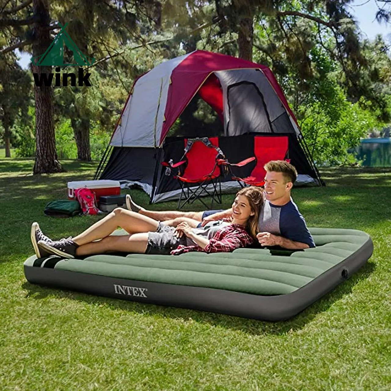 Upgraded Cable Pull Inflatable Mattress, Camping in Floatation Bed, Outdoor Moisture Proof Pad, Tex Green Mattress, 2022