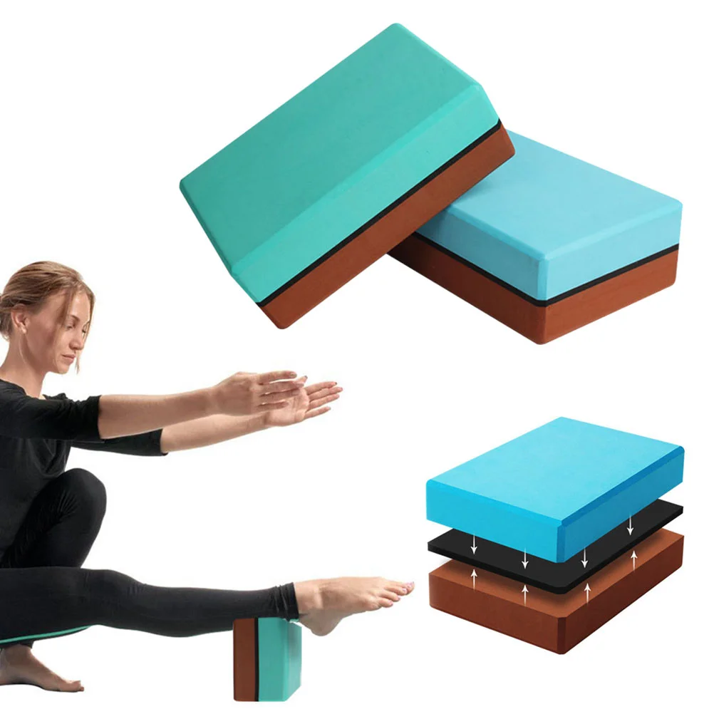 2pcs Double Colored Yoga Pilates Bricks High Density EVA Block Sports Exercise Fitness Gym Workout Stretching Aid (Blue + Dark B