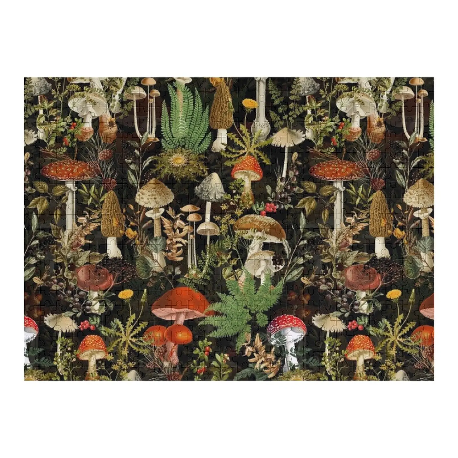 

Vintage Midnight Mushrooms Forest Botanical Night Garden Pattern - Black Colorful Jigsaw Puzzle Wooden Jigsaws For Adults Puzzle