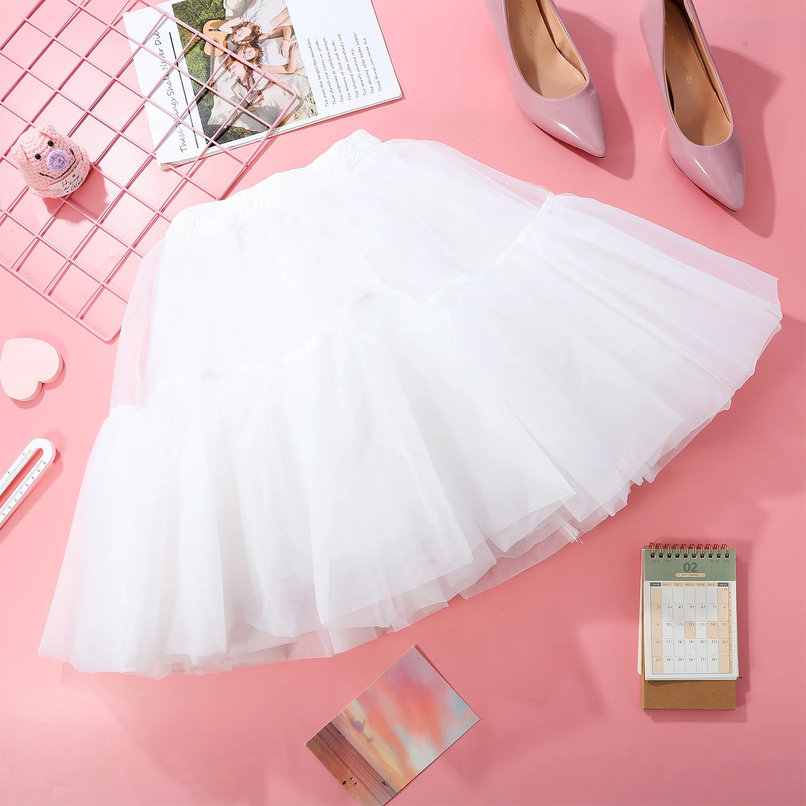 

White Hoopless Petticoat Elastic Waist Short Tutu Skirt Underskirt for Cosplay Ballet Dress Short Hoopless Skirt